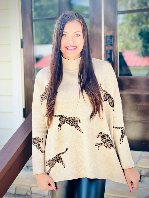Cheetah Mock Neck Sweater