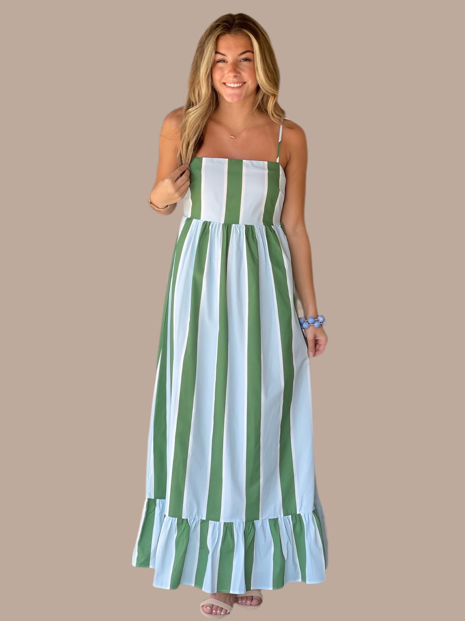 Effortless Stripe Smocked Maxi Dress Large
