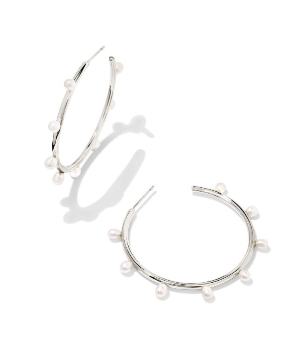 LEIGHTON PEARL HOOP EARRINGS SILVER WHITE PEARL