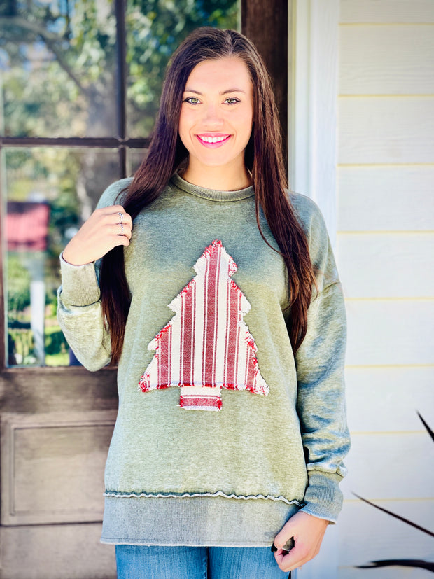 Handmade Christmas Tree Royce Sweatshirt- Olive