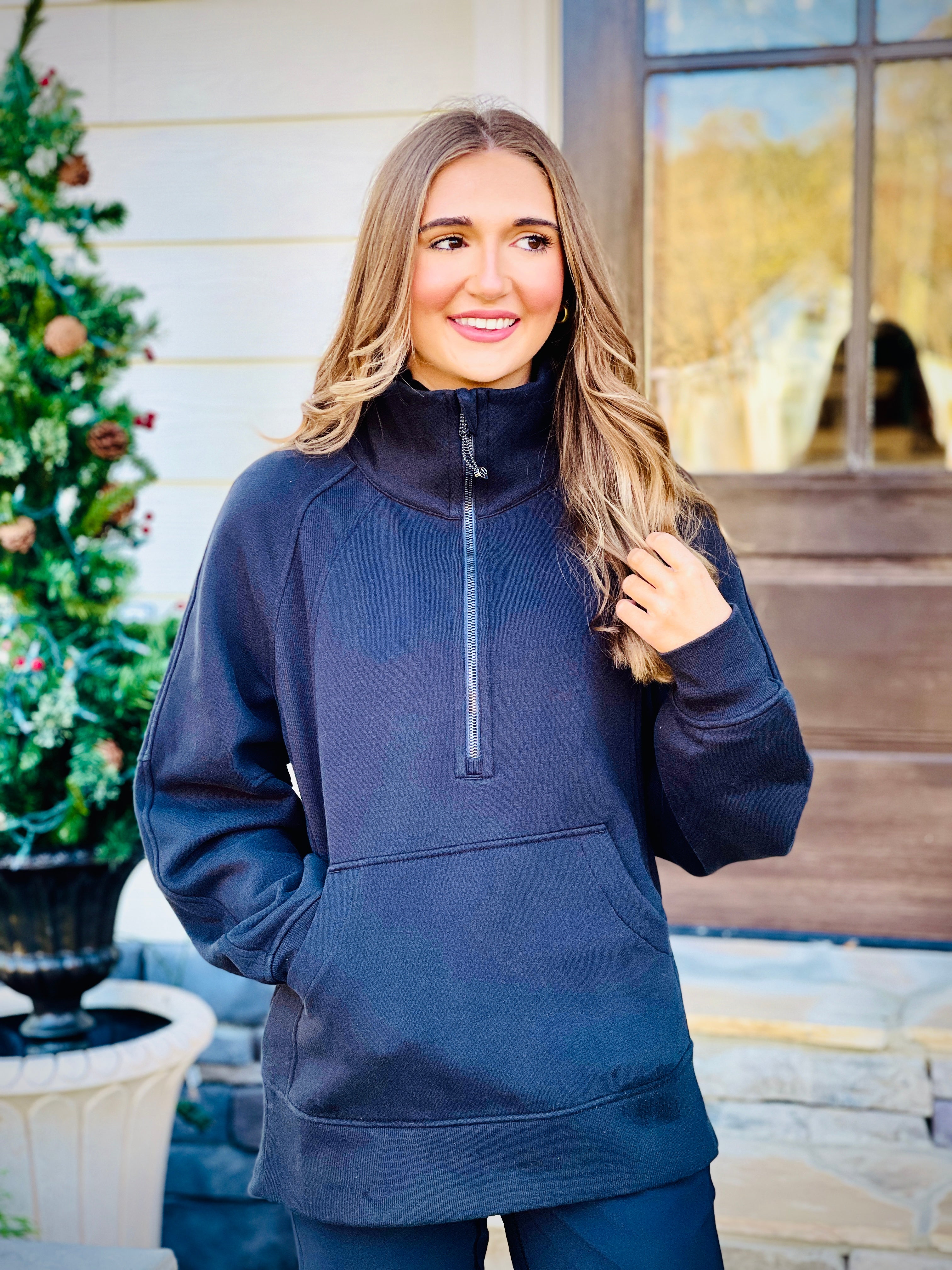 Scuba Oversized Funnel Neck Half Zip *Long – Trends Boutique on Main