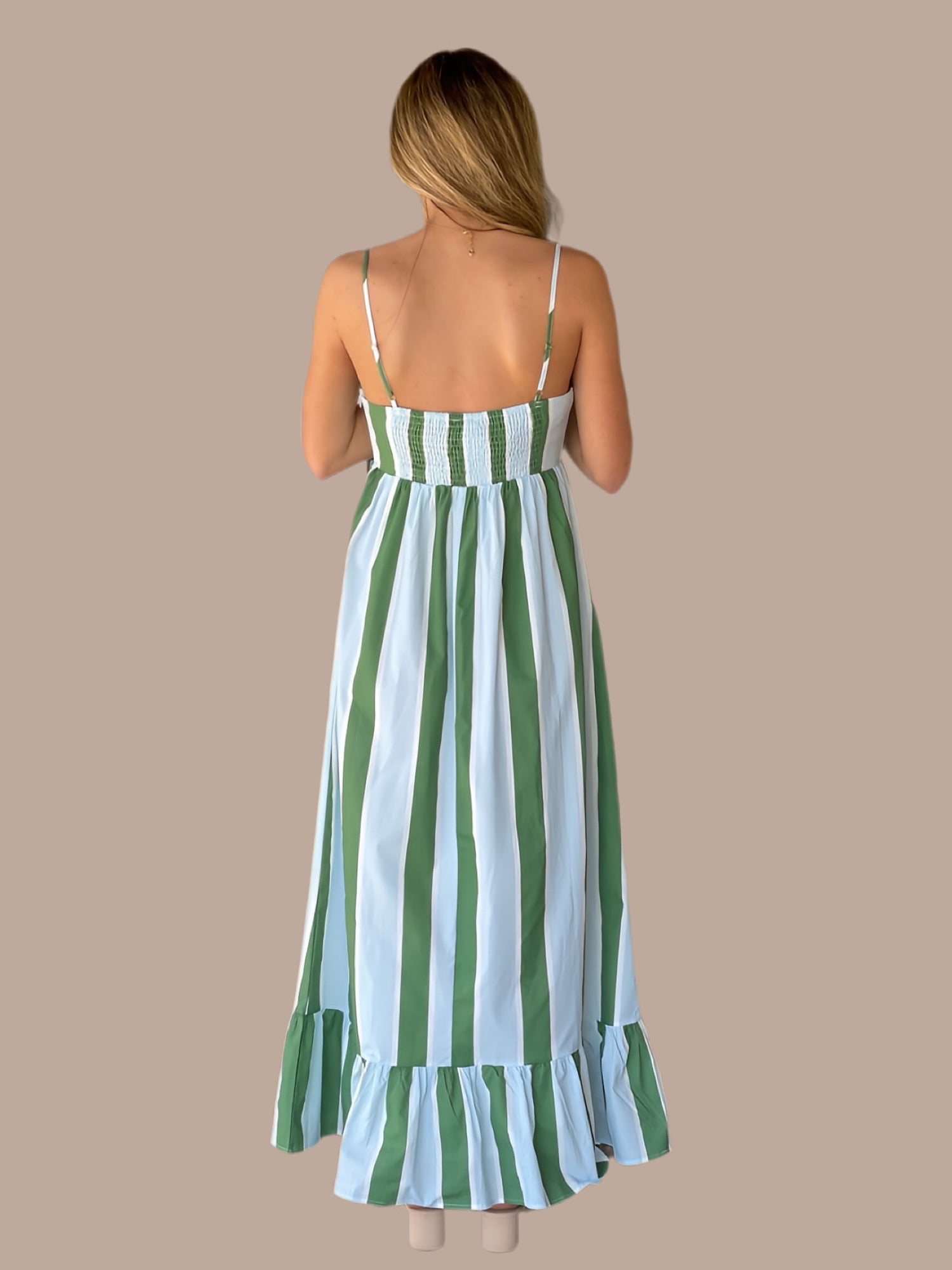 Effortless Stripe Smocked Maxi Dress Large