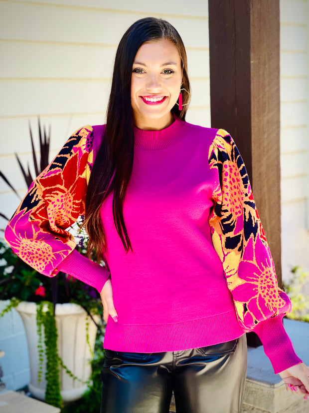 Point Flower Print Sweater