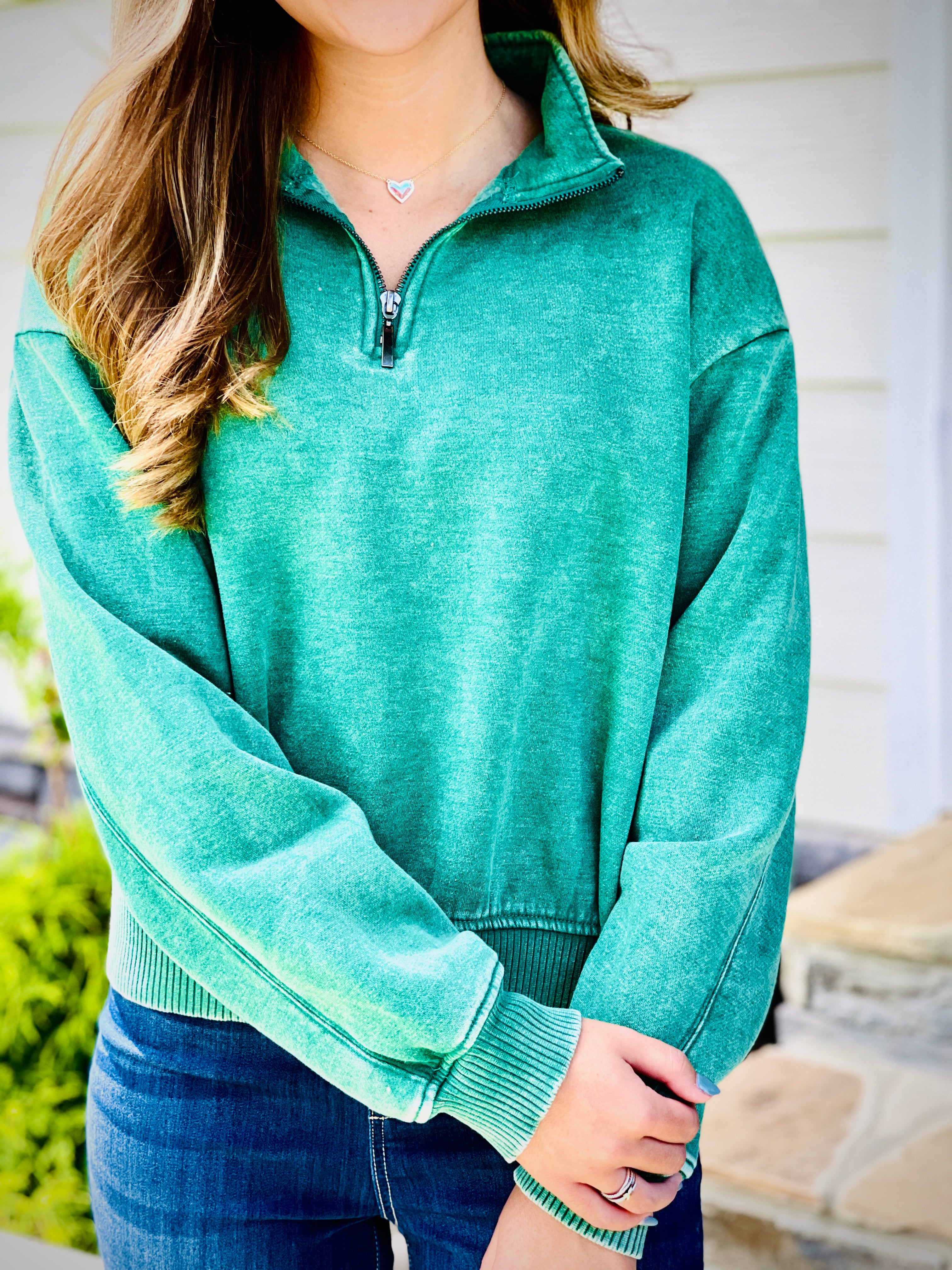 ACID WASH FLEECE HALF ZIP PULLOVER – Trends Boutique on Main