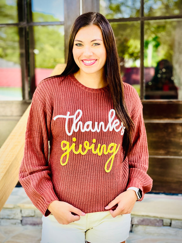 THANKSGIVING EMBROIDERY LOOSE FIT SWEATER