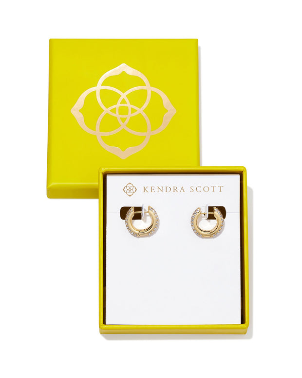 MIKKI PAVE HUGGIE EARRINGS BOXED GOLD WHITE CZ