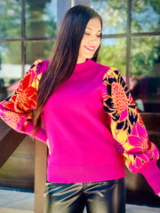 Point Flower Print Sweater