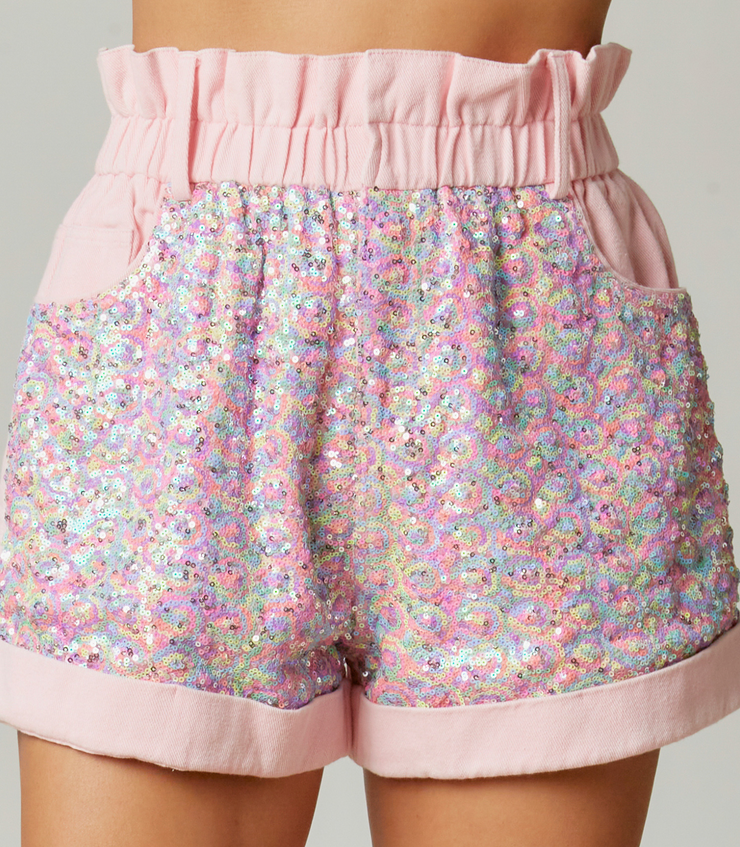 Pink Paper Bag Denim Shorts