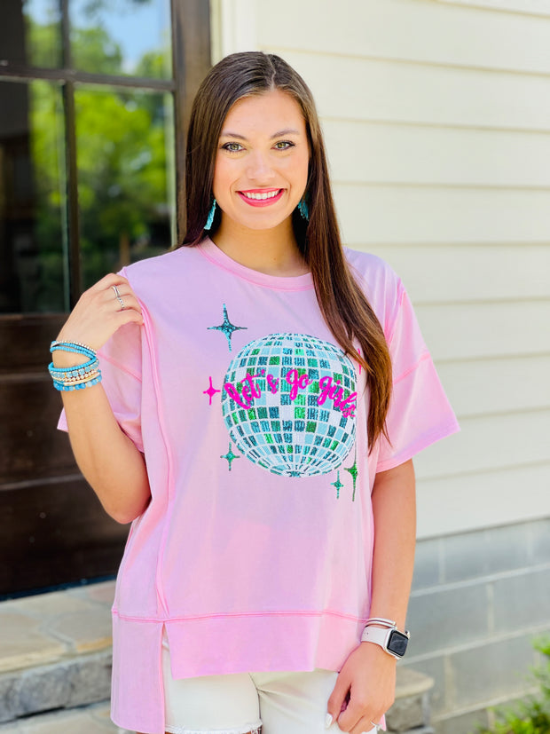 Let's Go Girls Disco Ball Sequin Patch Tee