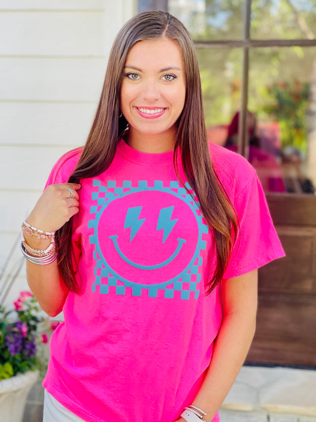 Checkered Smiley Puff Tee