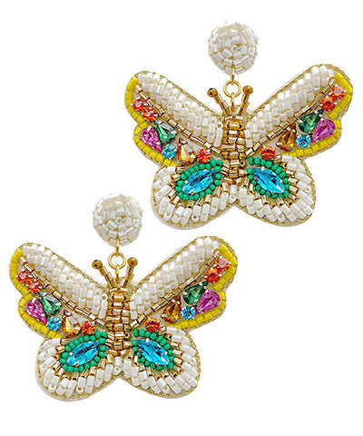 Beaded Butterfly & Stone Earrings