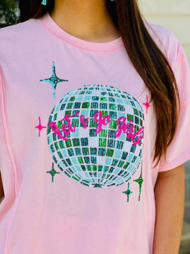 Let's Go Girls Disco Ball Sequin Patch Tee