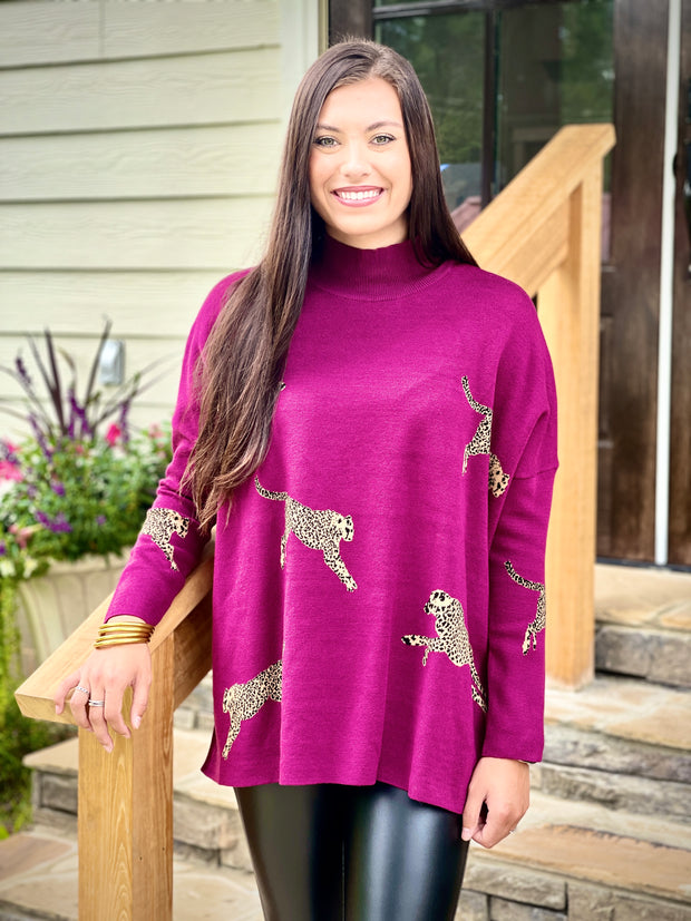 Cheetah Mock Neck Sweater