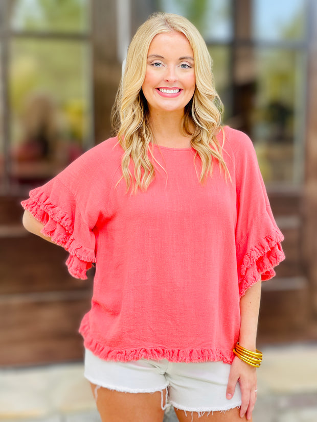 On Your Side Ruffle Linen Top