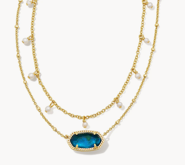 Elisa Gold Pearl Multi Strand Necklace in Teal Abalone