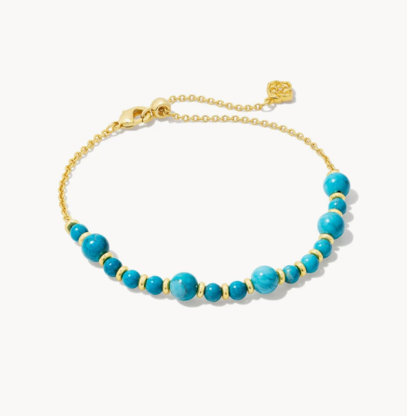 Jovie Gold Beaded Delicate Chain Bracelet in Variegated Dark Teal Magnesite