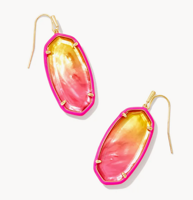 Elle Gold Enamel Framed Drop Earrings in Sunset Ombre Illusion