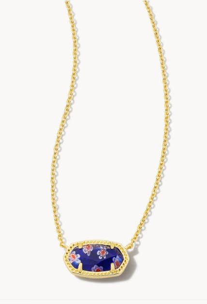 Elisa Gold Pendant Necklace in Cobalt Blue Mosaic Glass