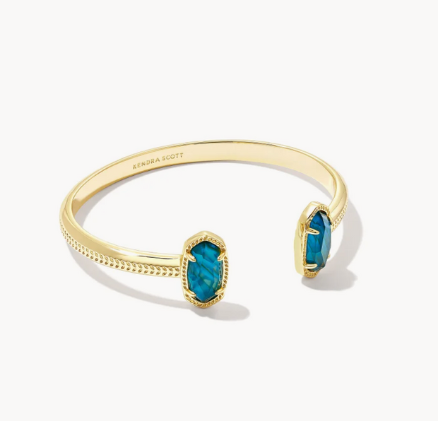 Elton Gold Cuff Bracelet in Teal Abalone