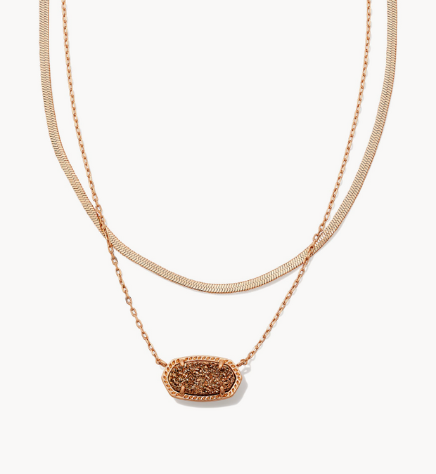 Elisa Herringbone Multi Strand Necklace-Rose Gold Drusy