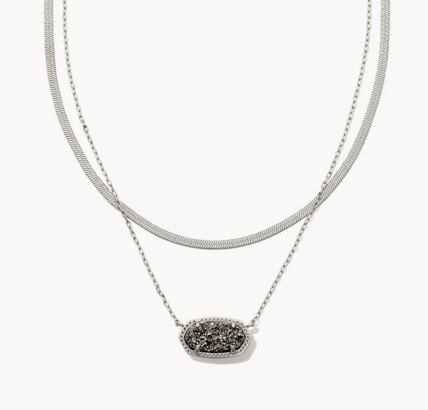 Elisa Herringbone Multi Strand Necklace-Platinum Drusy