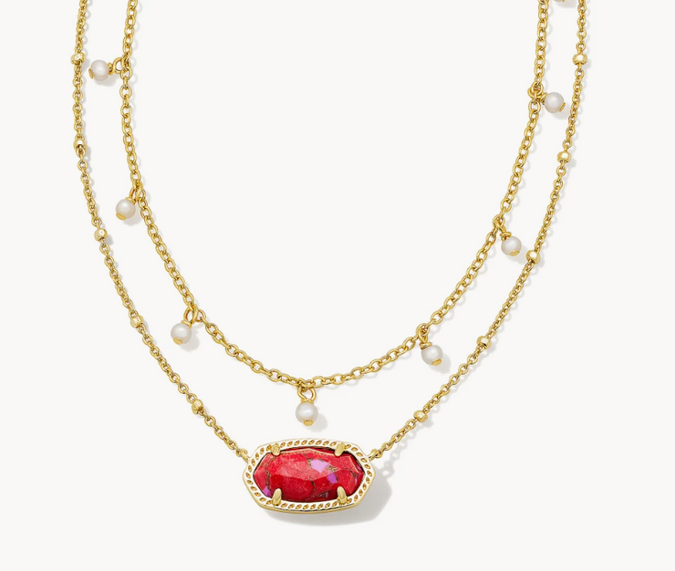 Elisa Gold Pearl Multi Strand Necklace in Bronze Veined Red and Fuchsia Magnesite