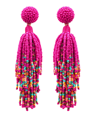 Fuchsia Bead Fringe Earrings