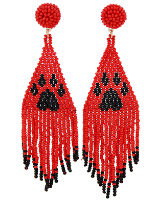 Beads Paw Print Tassel Earrings