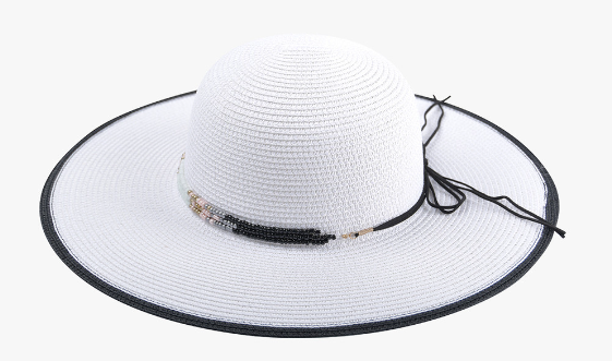 Jackie Straw Hat w/ Contrast Edge & Beaded Band