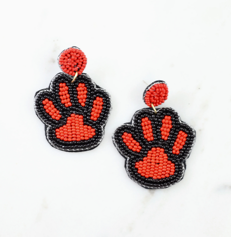Paw Print Beaded Earring RED
