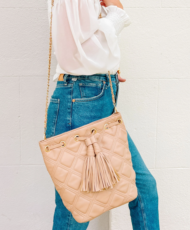 Estelle Quilted Bucket Bag Taupe