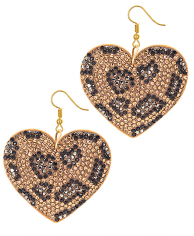 Bedazzled Leopard Heart Earrings