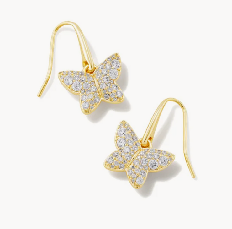 Lillia Crystal Butterfly Gold Drop Earrings