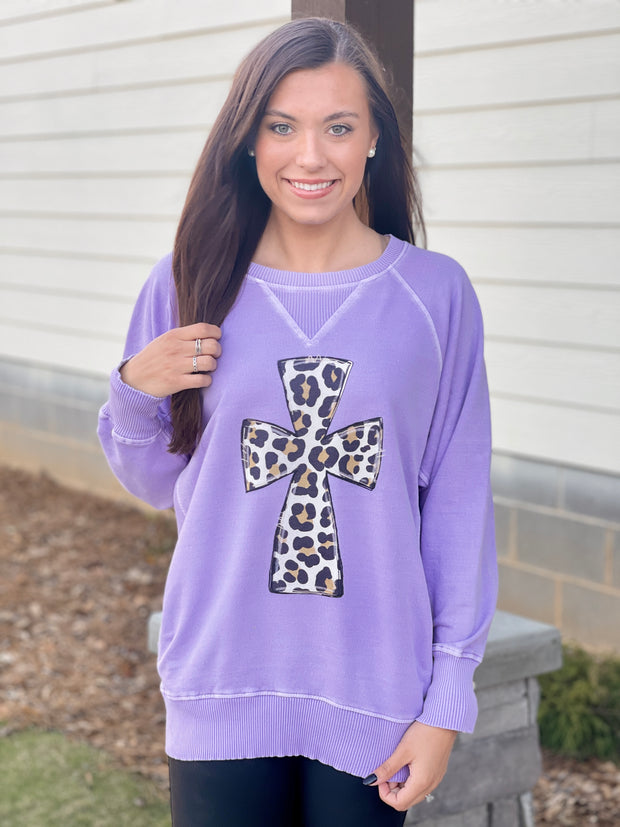Lavender Leopard Cross Sweatshirt