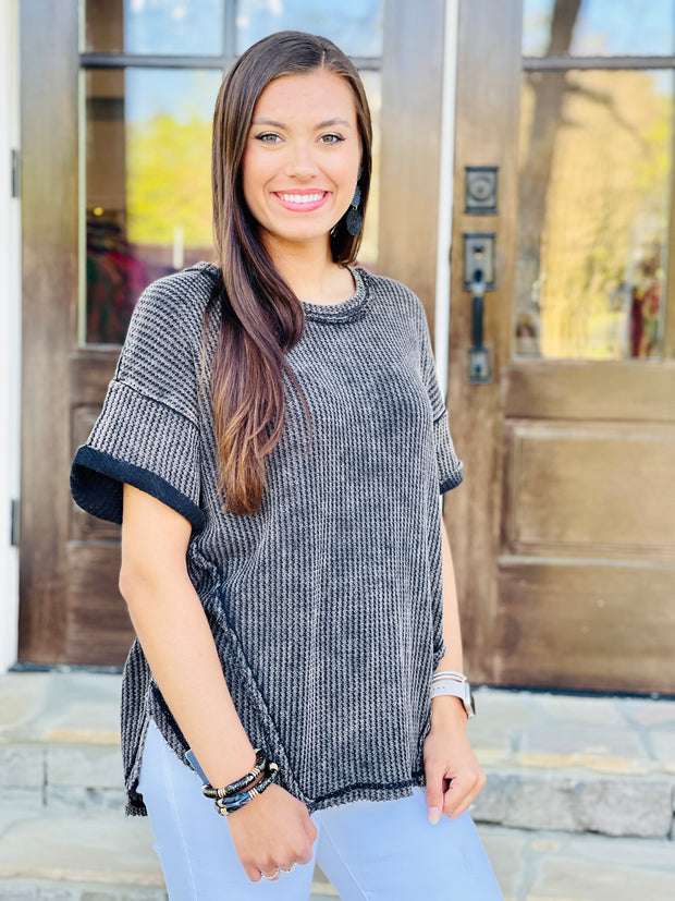 Washed in Waffle Print Top