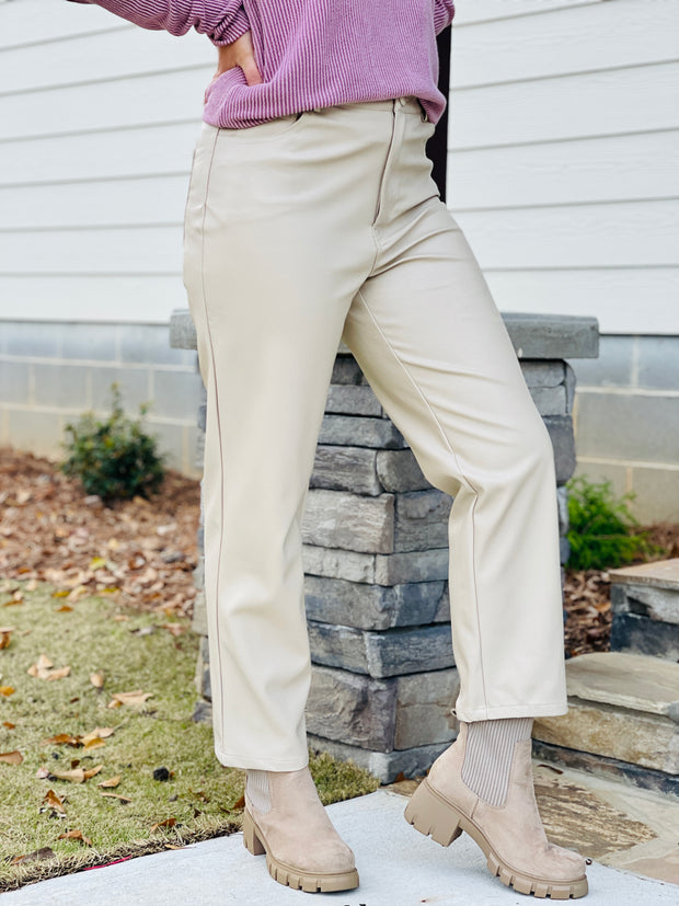 FAUX LEATHER STRAIGHT LEG PANTS