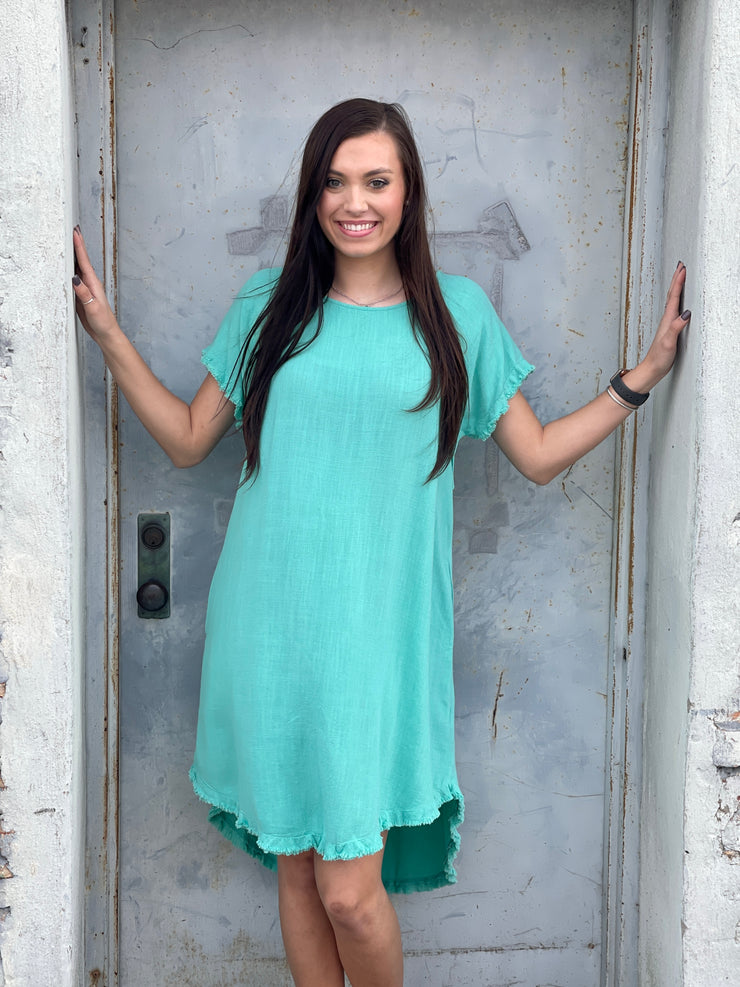Spring Fever Linen Dress-Mint