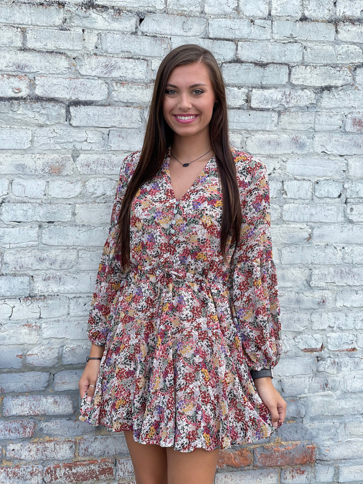 Electric Nights Rust Foral Dress