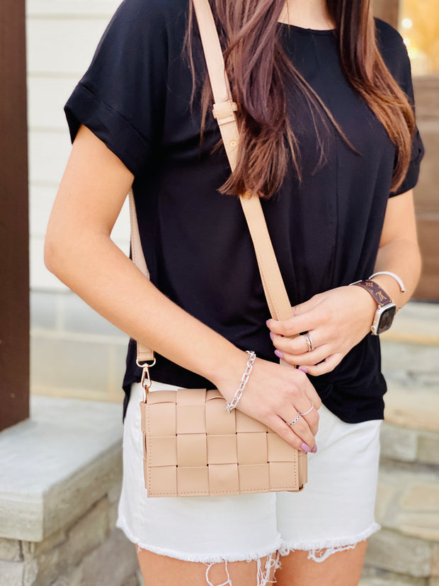 Faux Leather Woven Crossbody