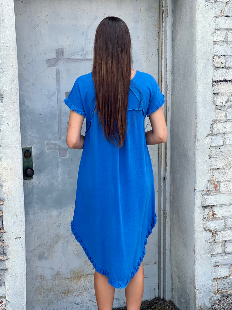 Spring Fever Linen Dress- Royal Blue