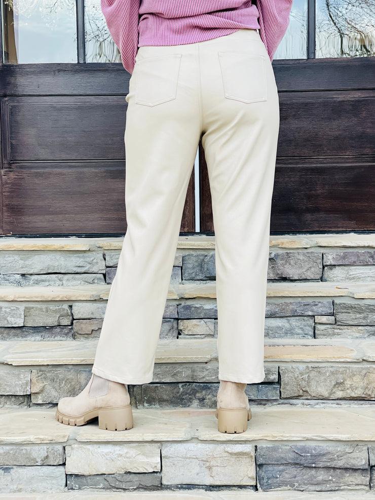 FAUX LEATHER STRAIGHT LEG PANTS