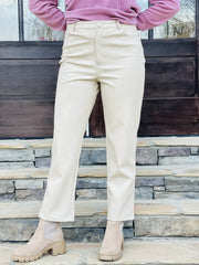 FAUX LEATHER STRAIGHT LEG PANTS