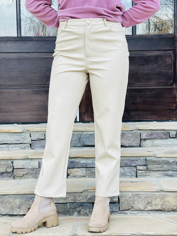 FAUX LEATHER STRAIGHT LEG PANTS