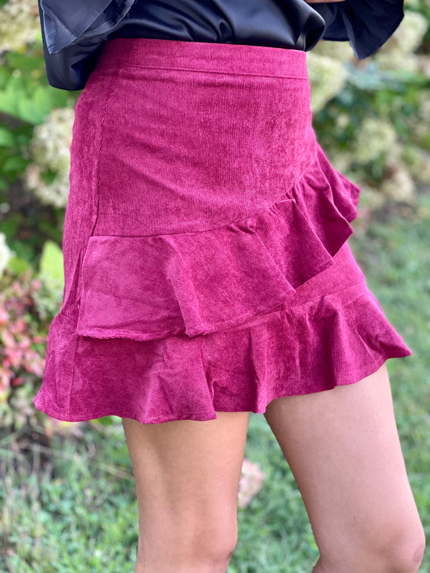 Corduroy Ruffled Mini Skirt