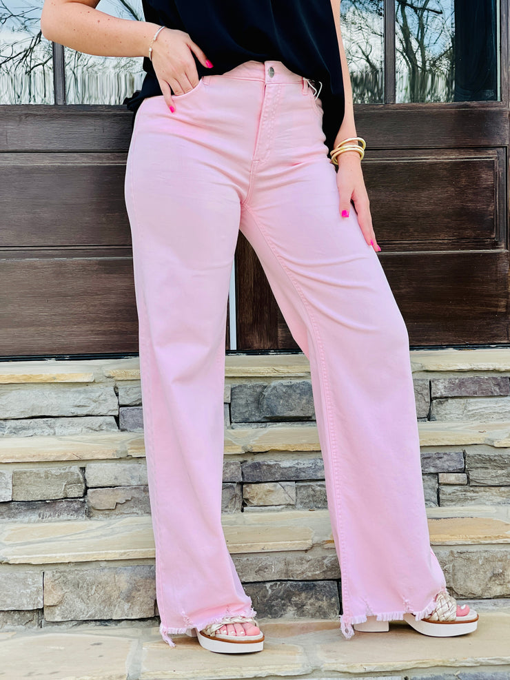 HIGH RISE WIDE JEANS- PINK