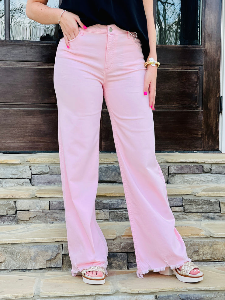 HIGH RISE WIDE JEANS- PINK