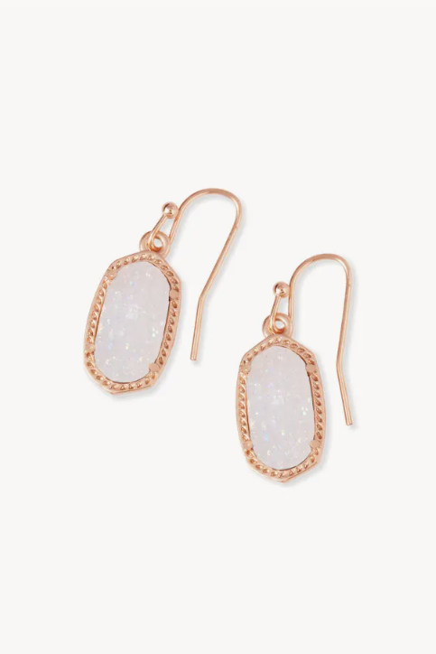 Lee Rose Gold Drop Earrings in Iridescent Drusy