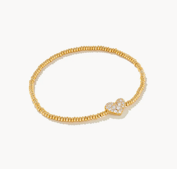 Ari Pave Heart Stretch Bracelet in White Crystal