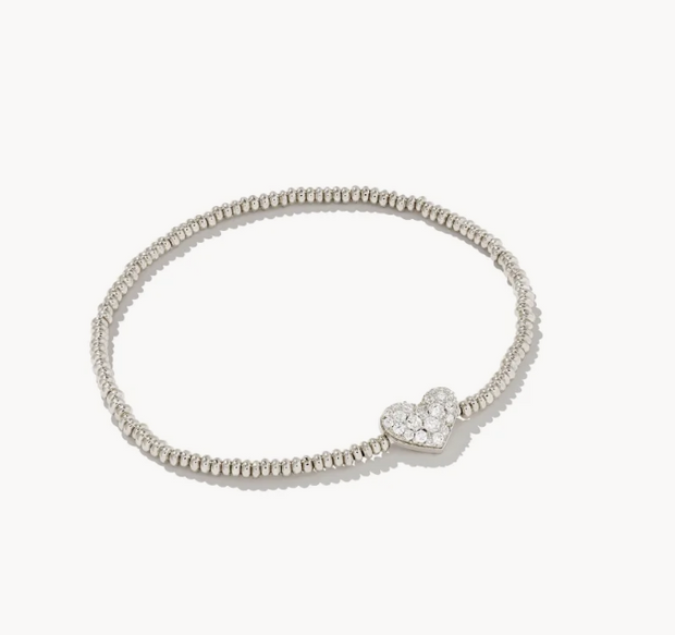 Ari Pave Heart Stretch Bracelet in White Crystal