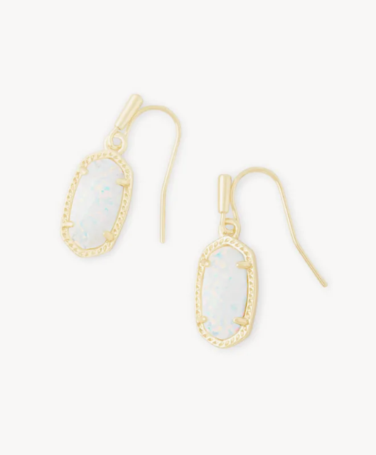 Lee Gold Drop Earrings in White Kyocera Opal